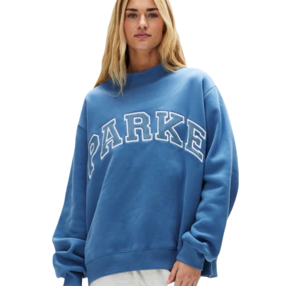 Parke Vintage Denim Varsity Mockneck Sweatshirt Washed Indigo Small/Medium NWT